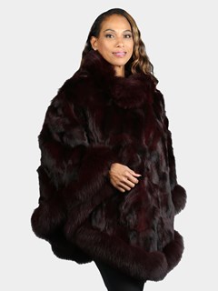 Woman's Burgundy Fox Section Fur Poncho