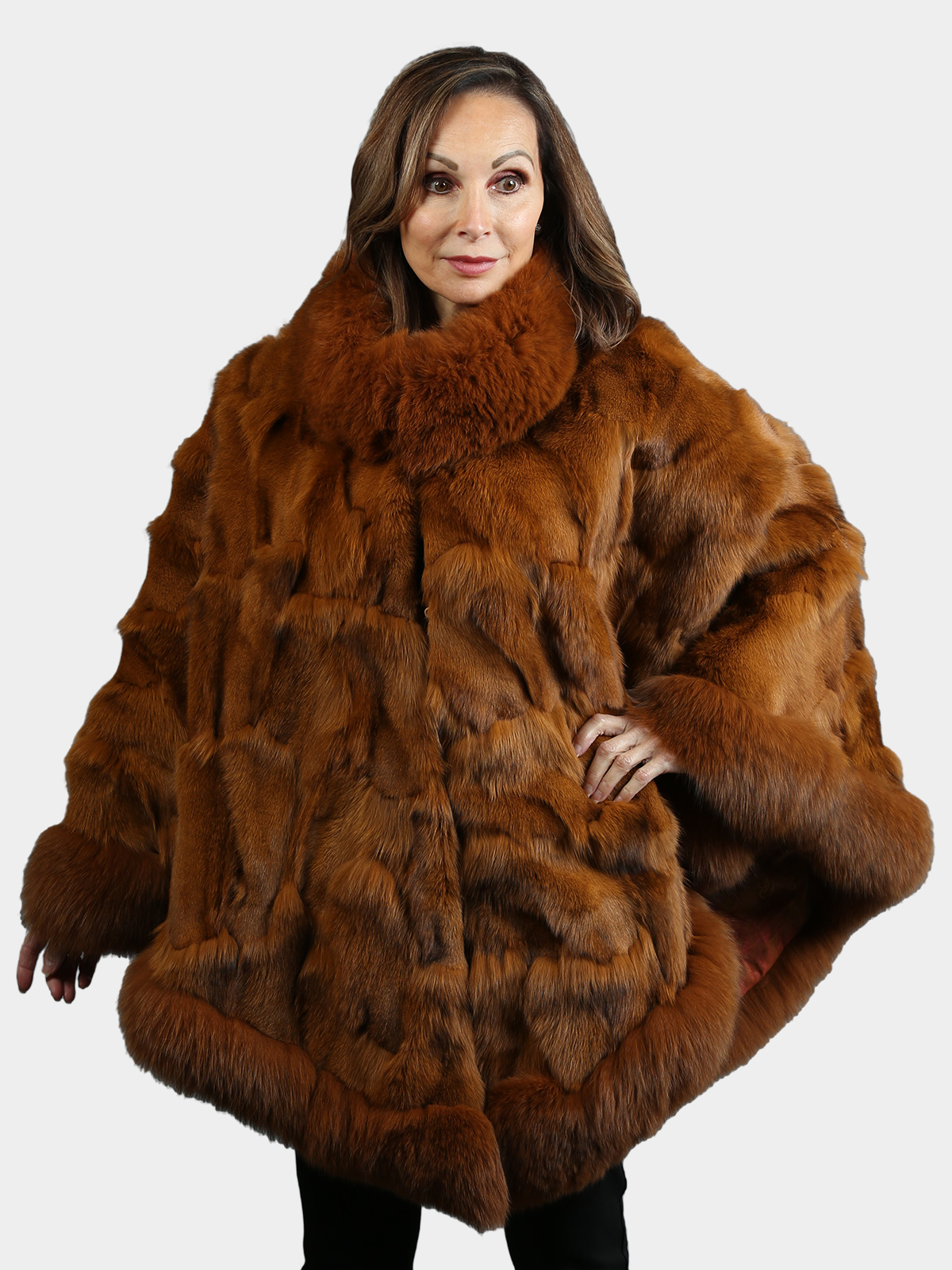 Woman's Whiskey Fox Section Fur Poncho