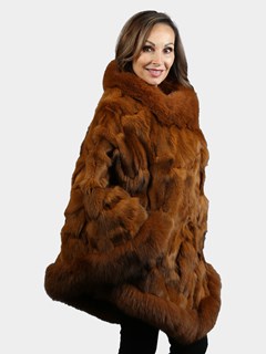 Woman's Whiskey Fox Section Fur Poncho