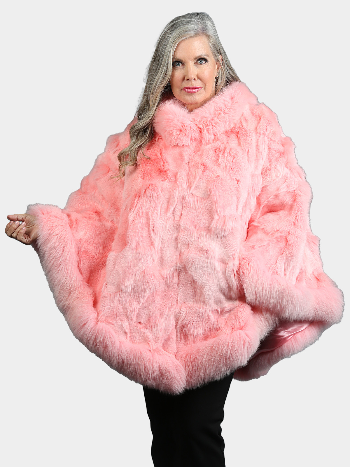 Woman's Pink Fox Section Fur Poncho