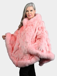 Woman's Pink Fox Section Fur Poncho