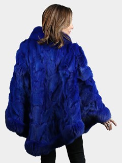 Woman's Royal Blue Fox Section Fur Poncho