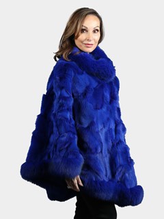 Woman's Royal Blue Fox Section Fur Poncho