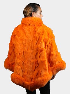 Woman's Orange Fox Section Fur Poncho