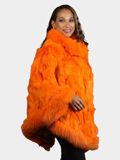 Woman's Orange Fox Section Fur Poncho