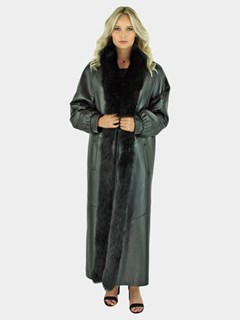 Women's Black Lamb Nappa Leather Coat | Day Furs