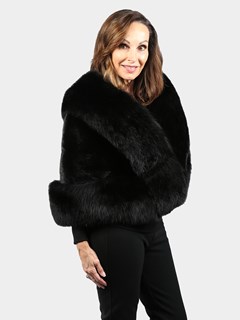 Woman's Black Mink Fur Capelet with Matching Fox Trim