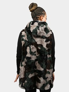 Woman's Camo Mink Fur Vest with Hood