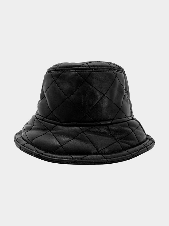 Woman's Black Leather Quilted Hat