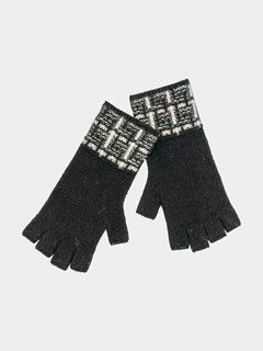 Woman's Black Mix Tweed Knit Fingerless Gloves