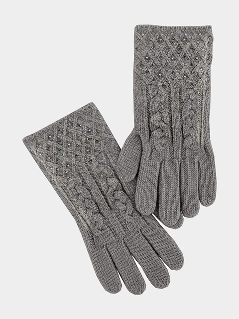 Woman's Grey Cable Knit Sparkle Glove