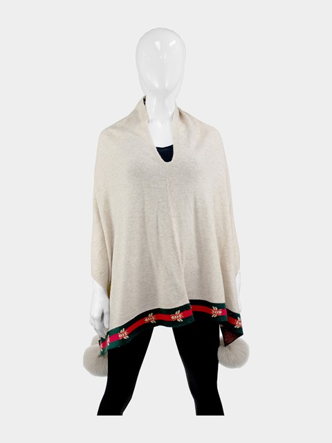 Women's Beige / Green Poncho With Lurex Bee Line