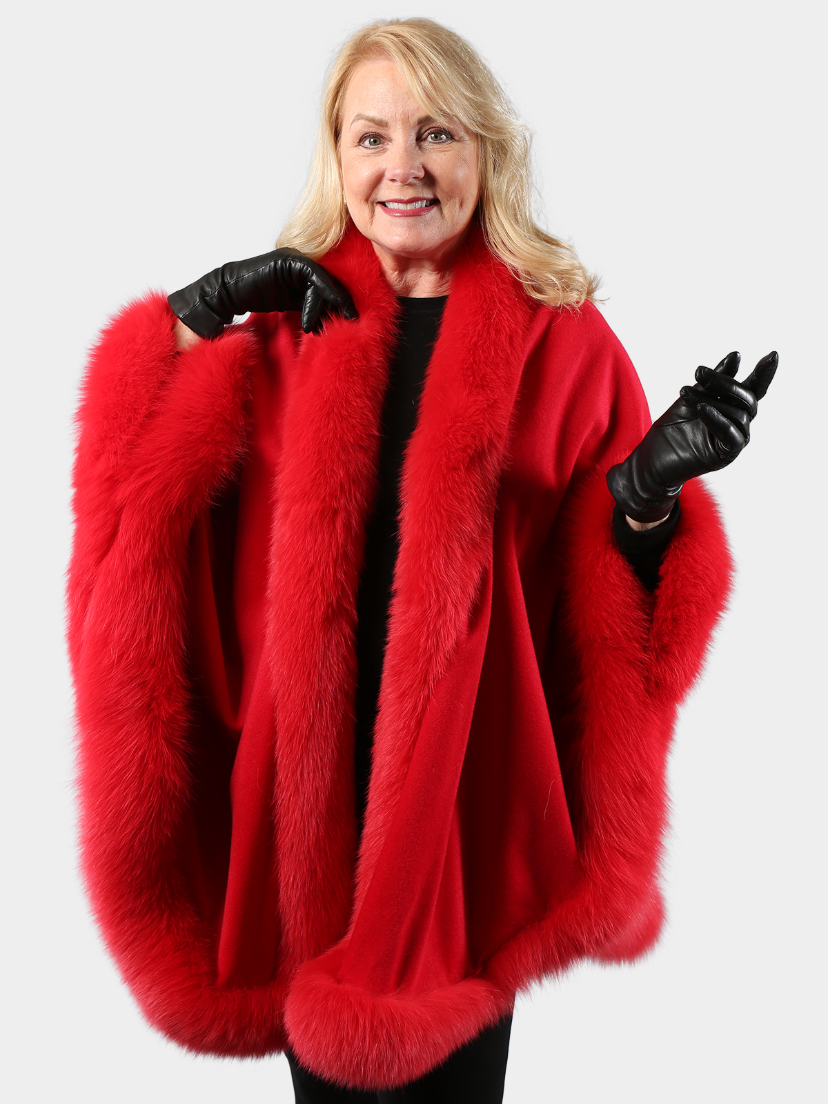 Red Fur Cape with Fox Fur Trim - furoutlet - fur coat, fur jackets, fur  hats, prices subject to change without notice, so order now!