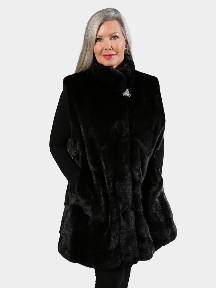 Woman's Azure and Rose Mink Fur Bomber Jacket with Fox Trim Hood