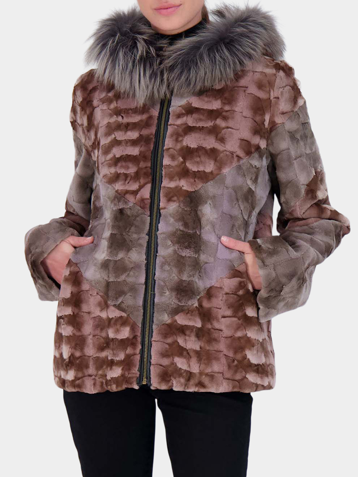 Day Furs Woman's Black Knit Rex Rabbit Fur Jacket
