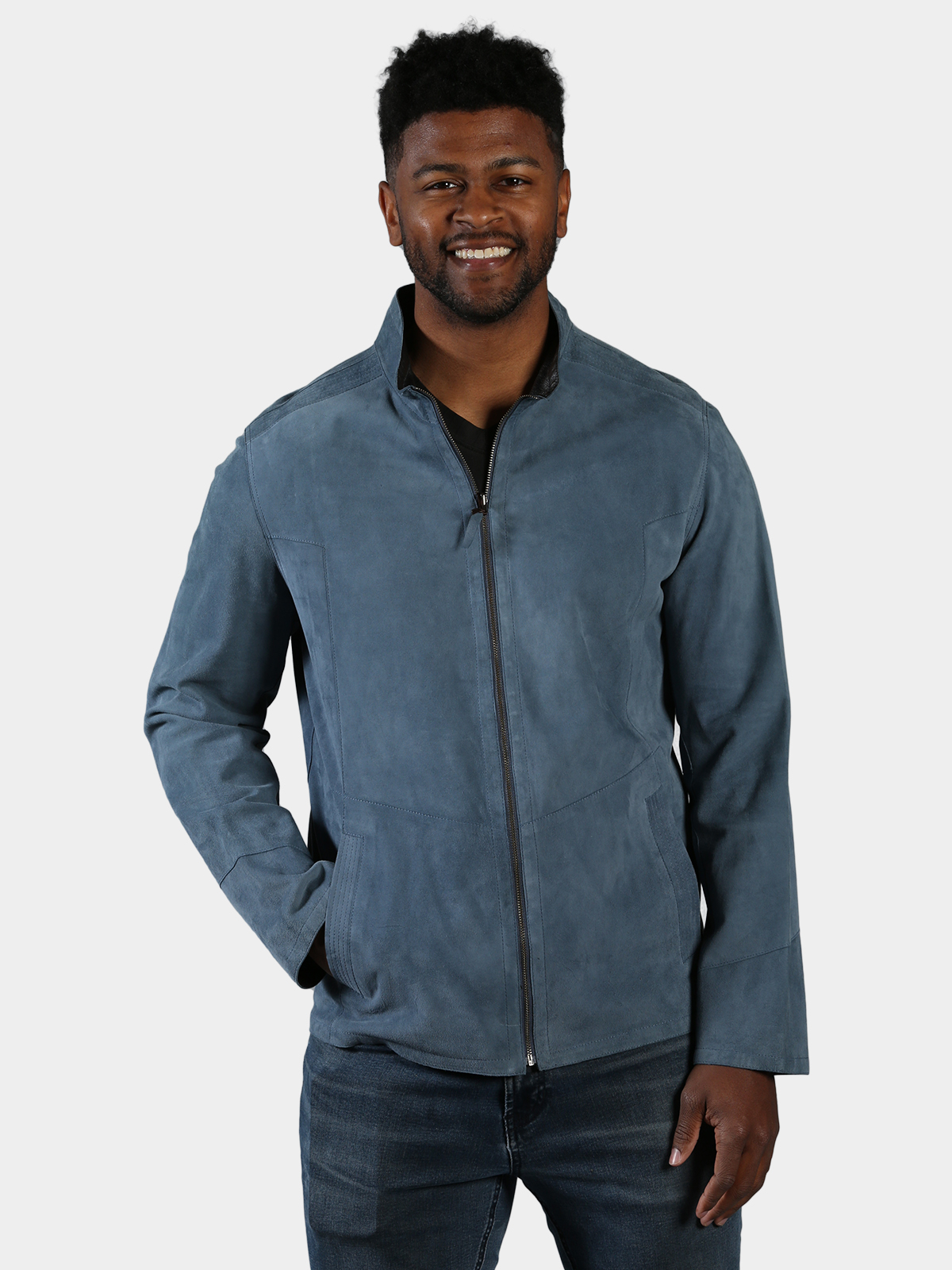 Man s Blue Suede Jacket Reversible to Navy Leather