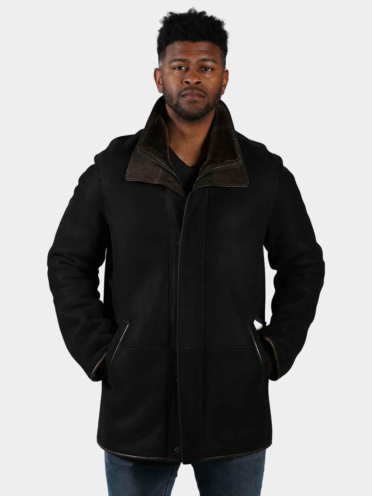 Man s Black Suede Shearling Jacket Day Furs