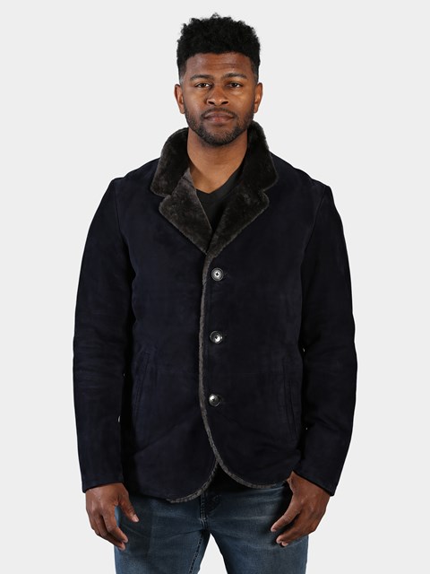 Man's Navy Suede Shearling Jacket