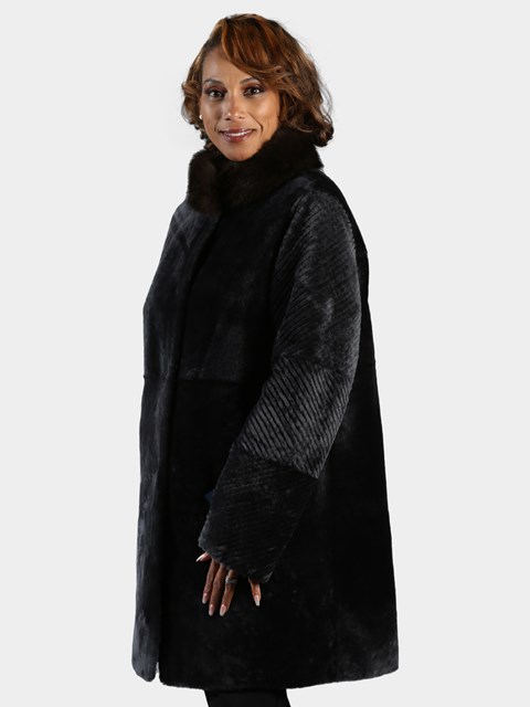 Woman's Paloma Shearling Jacket Reversible to Black Diamond Fabric