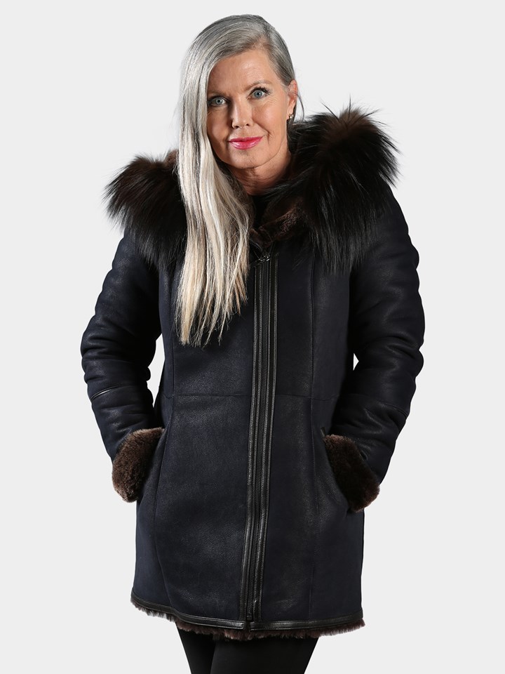 Woman's Navy Shearling Parka