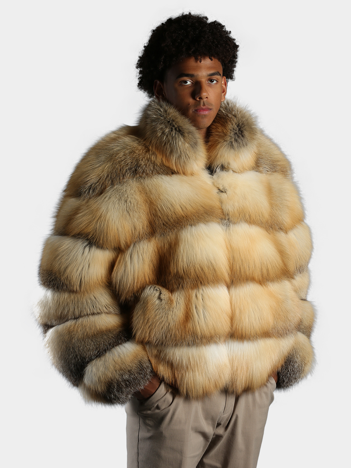 Black Top quality Real mens Fox Fur jacket with collar,full  skin,customizable | eBay