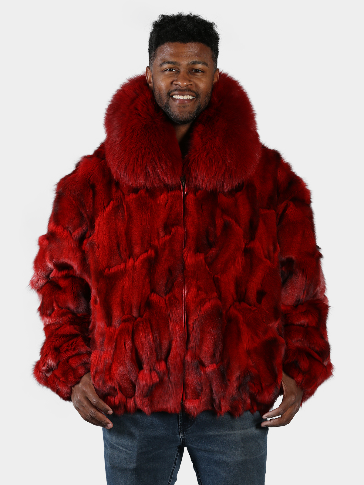 Red bomber jacket with fur hood online