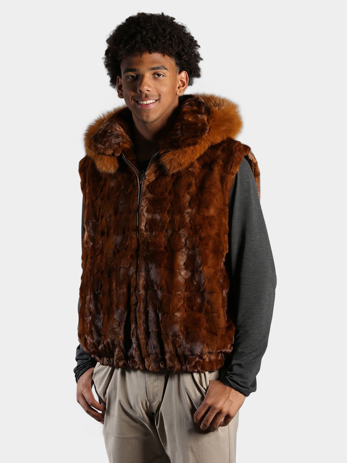 Navy fur vest best sale