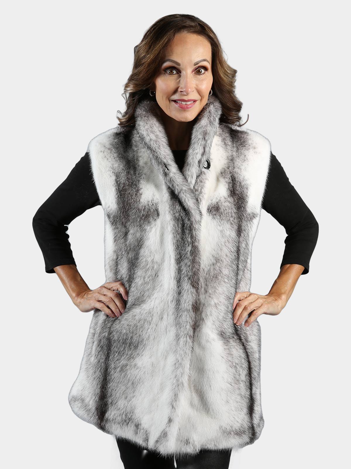 Black Cross Mink Fur Vest Reversible to Rain Taffeta - Day Furs