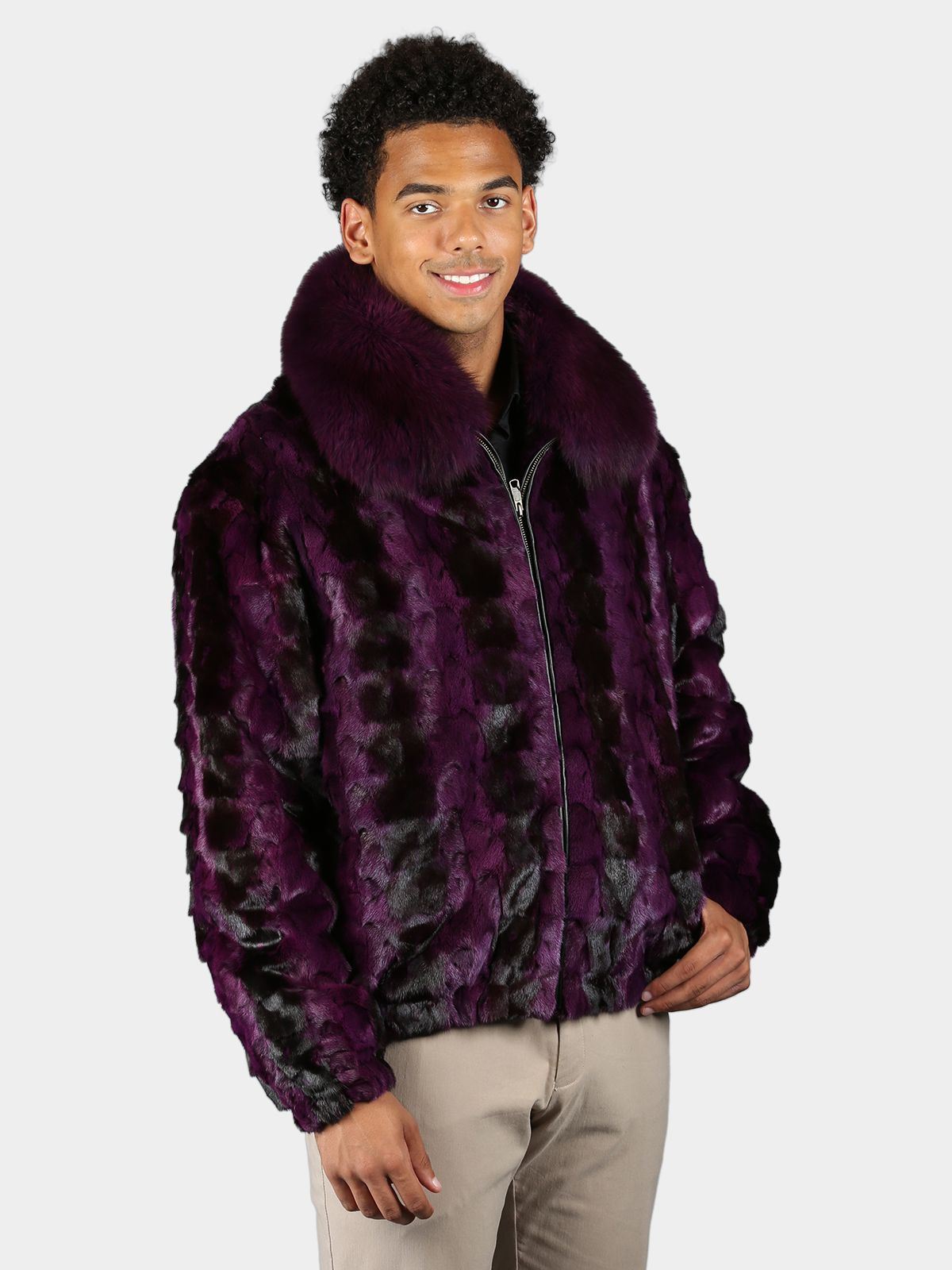 Man s Purple Cross Mink Section Fur Jacket