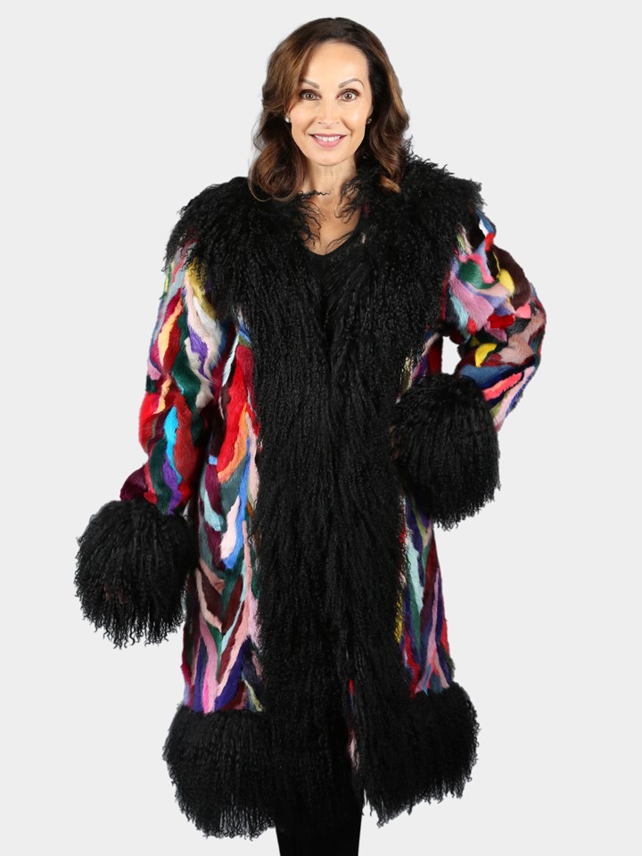 Woman's Multicolor Mink Fur 3/4 Coat