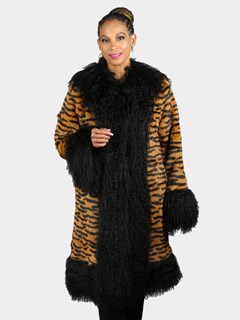 Woman's Tiger Print Rabbit Fur 3/4 Coat