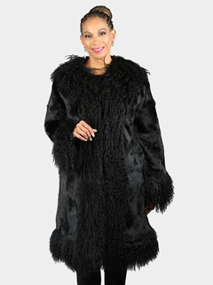 Woman's Black Rabbit Fur 3/4 Coat