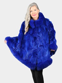 Woman's Royal Blue Section Fox Poncho