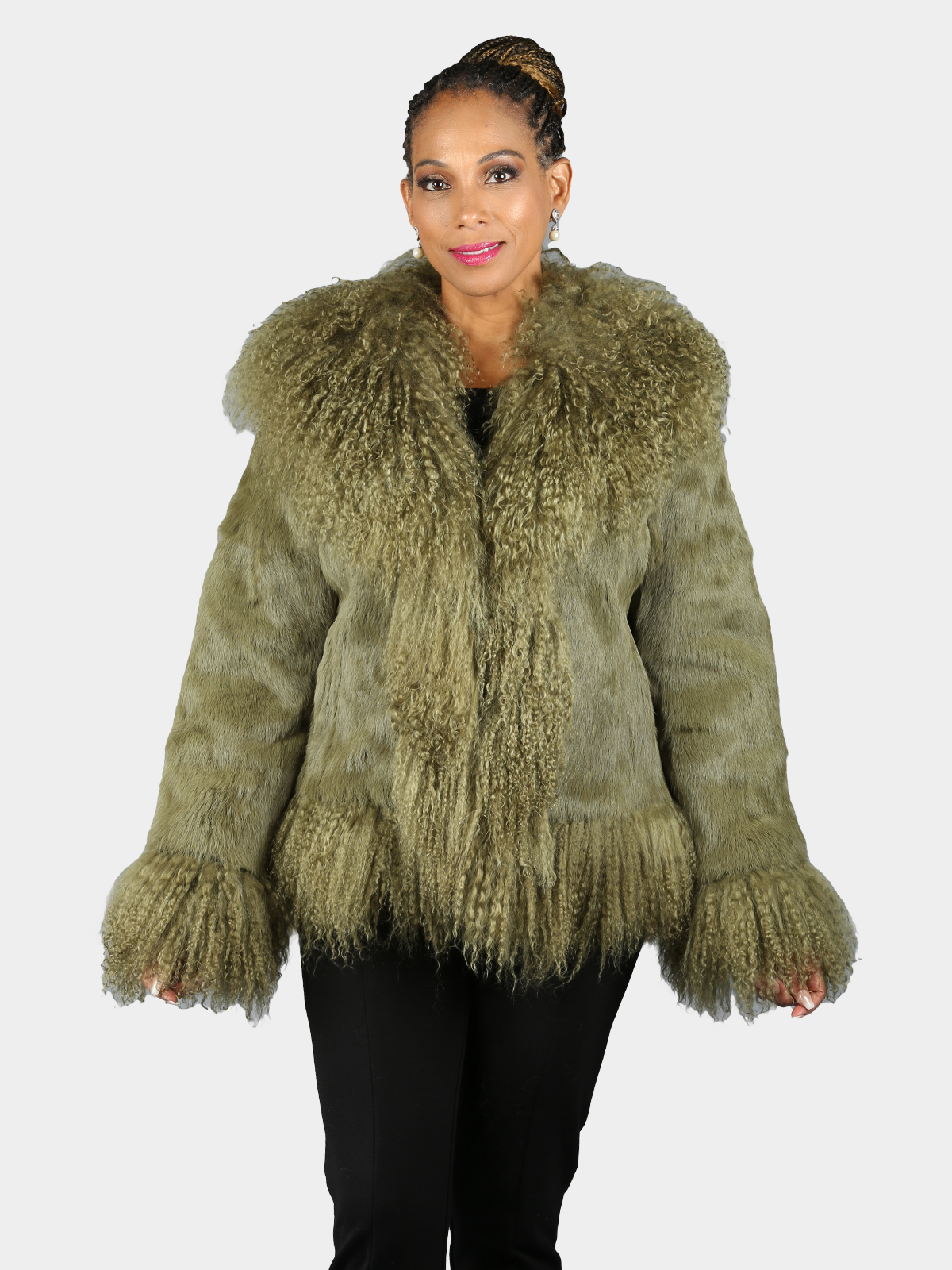 Woman s Olive Green Full Skin Rabbit Fur Jacket Day Furs