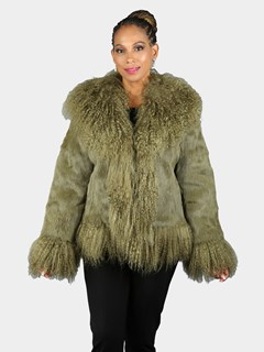 Woman's Olive Green Full Skin Rabbit Fur Jacket