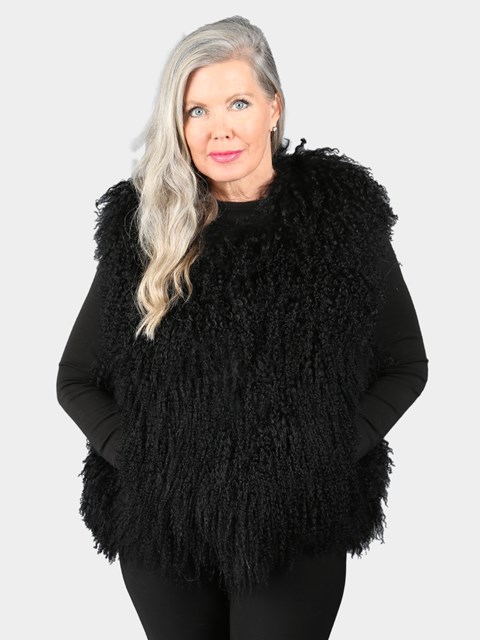 Woman's Black Mongolian Lamb Fur Vest