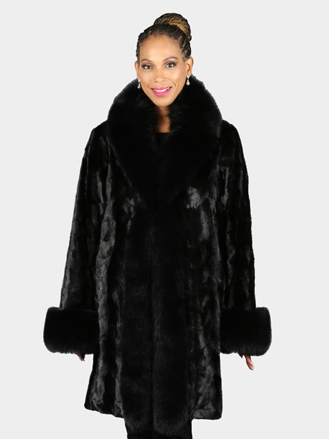 Woman's Black Mink Front Paws Fur 3/4 Coat