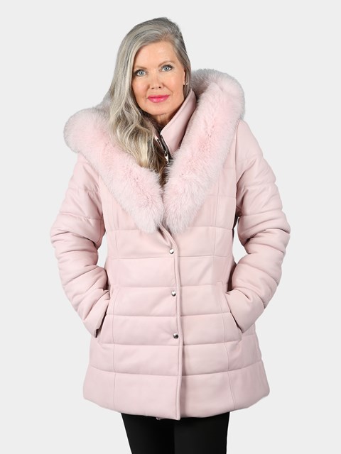 Woman's Pink Silk Leather Parka