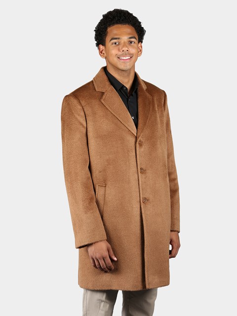 Man's Light Brown Suri Alpaca Wool 3/4 Coat