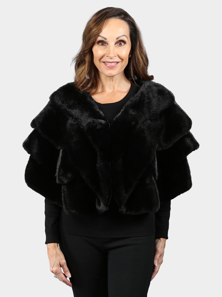 Woman's Black Mink Three Tier Fur Stole