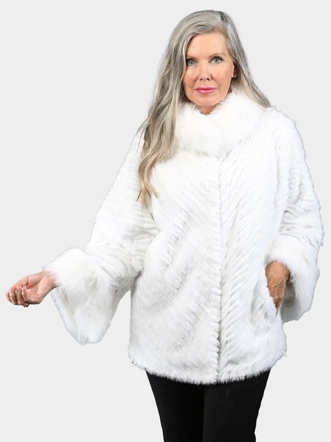 Woman's White Mink, Fox and Rex Rabbit Fur Jacket