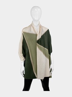 Woman's Ivory & Khaki Geometric Lurex Cashmere Blend Fabric Scarf 