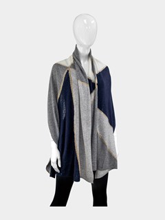 Woman's Navy Geometric Lurex Cashmere Blend Fabric Scarf 