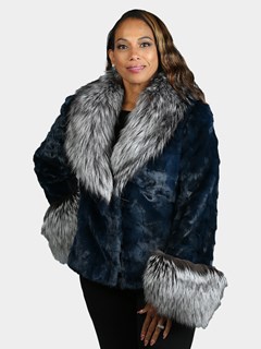 Woman's Navy Section Mink Fur Jacket 