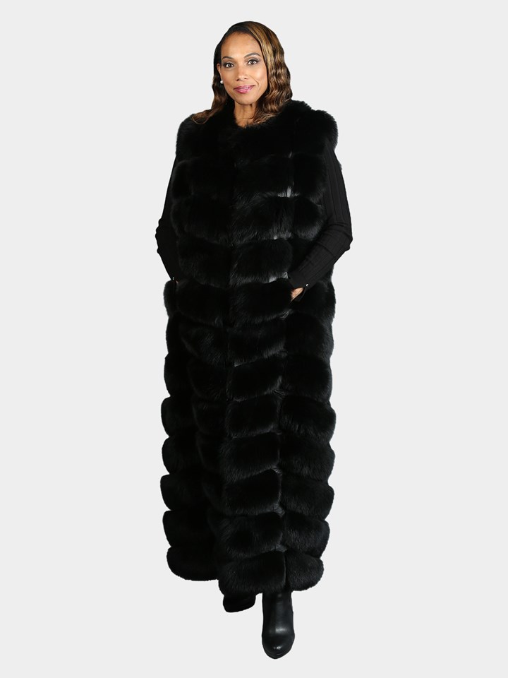 Woman's Black Fox Long Fur Vest