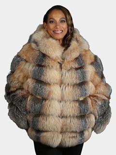 Woman's Red Fox Ombre  Fur Jacket With Hood