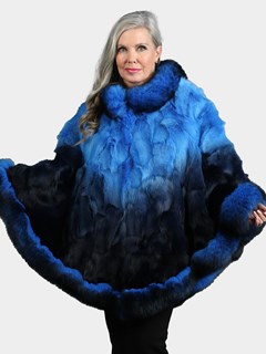 Woman's Two Tone Royal Blue Fox Section Fur Poncho