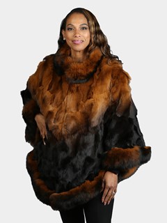 Woman's Two Tone Whiskey Fox Section Fur Poncho