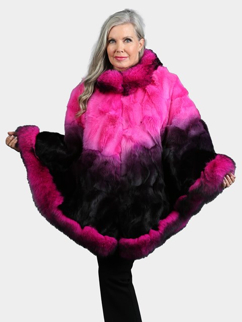 Woman's Two Tone Pink Fox Section Fur Poncho