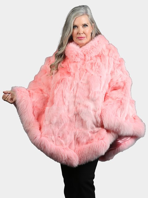 Woman's Pink Fox Section Fur Poncho